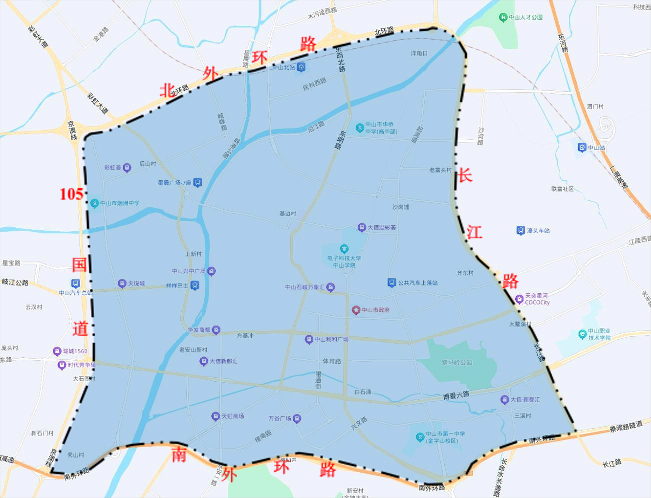 中山市国Ⅲ排放标准柴油货车限行区域范围示意图(第一阶段) .png